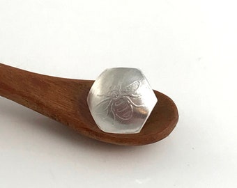 Etched Sterling Silver Bee Pin: Manchester Worker Bee Badge