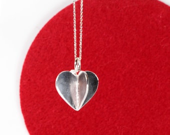 3D Heart Pendant | Sterling Silver linked Love Necklace