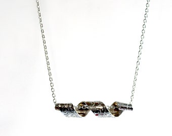 Vintage scroll etched sterling silver ribbon necklace spiral necklace