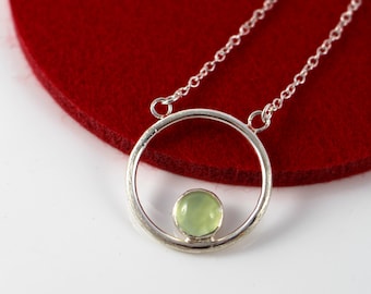 Sterling Silver Prehnite Gemstone Ring Necklace | Green and Silver necklace | Soft Green Springtime Necklace