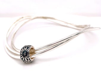 Sterling Silver Floral Trio Bangle | Silver Stacking Bangles | Fidget Bangle | Mindfulness Jewellery