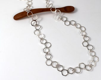 Sterling silver Honeycomb Hexagon Cluster Statement Necklace