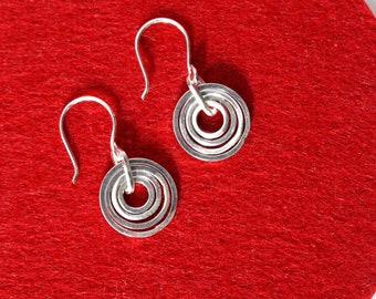 Sterling Silver Concentric Circles Earrings | Recycled Silver Geometric Rings Drop Earrings