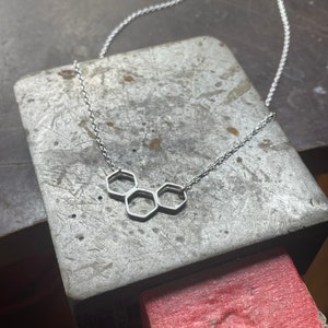 Sterling Silver Honeycomb Necklace Silver Hexagon Necklace image 4