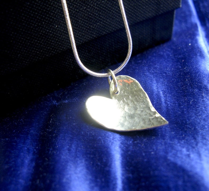 Hammered Love sterling silver handmade heart pendant image 4