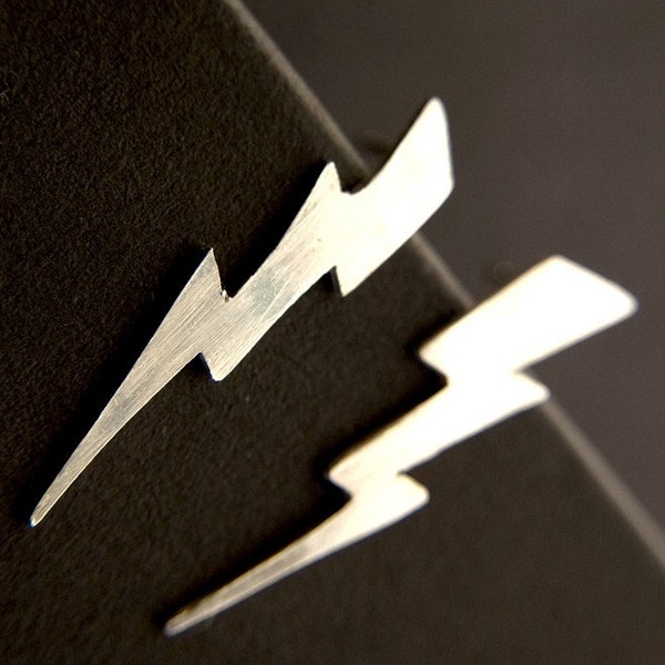 Sterling Silver Lightning Bolt Earrings Handmade | Lightning Bolt Stud Earrings
