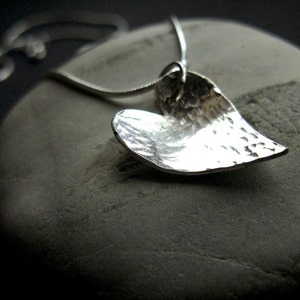 Hammered Love sterling silver handmade heart pendant image 1