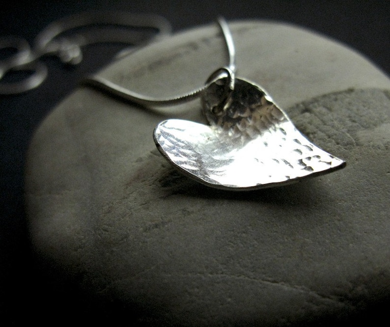 Hammered Love sterling silver handmade heart pendant image 1