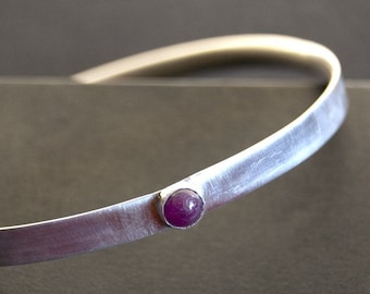 Simple Silver Ruby Bangle | Handmade minimalist bangle | July Birthstone | Ruby and Silver