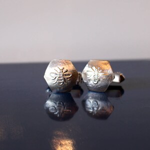 Sterling Silver etched Manchester Bee Mens Cufflinks Silver Bee Cufflinks image 3