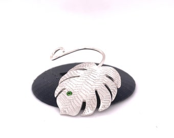 Sterling Silver Monstera Leaf Brooch, Etched Swiss Cheese Plant Pin Brooch