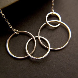 Round And Round sterling silver interlocking open circles connecting hoops Necklace - handmade