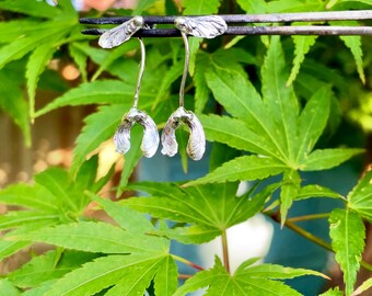 Sterling Silver Acer Seed Earrings: Japanese Maple Pod Botanical Jewelry