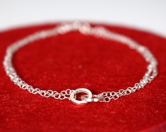 Sterling Silver Duo Circles Bracelet | Delicate Double Circles Bracelet | Linked Rings Bracelet