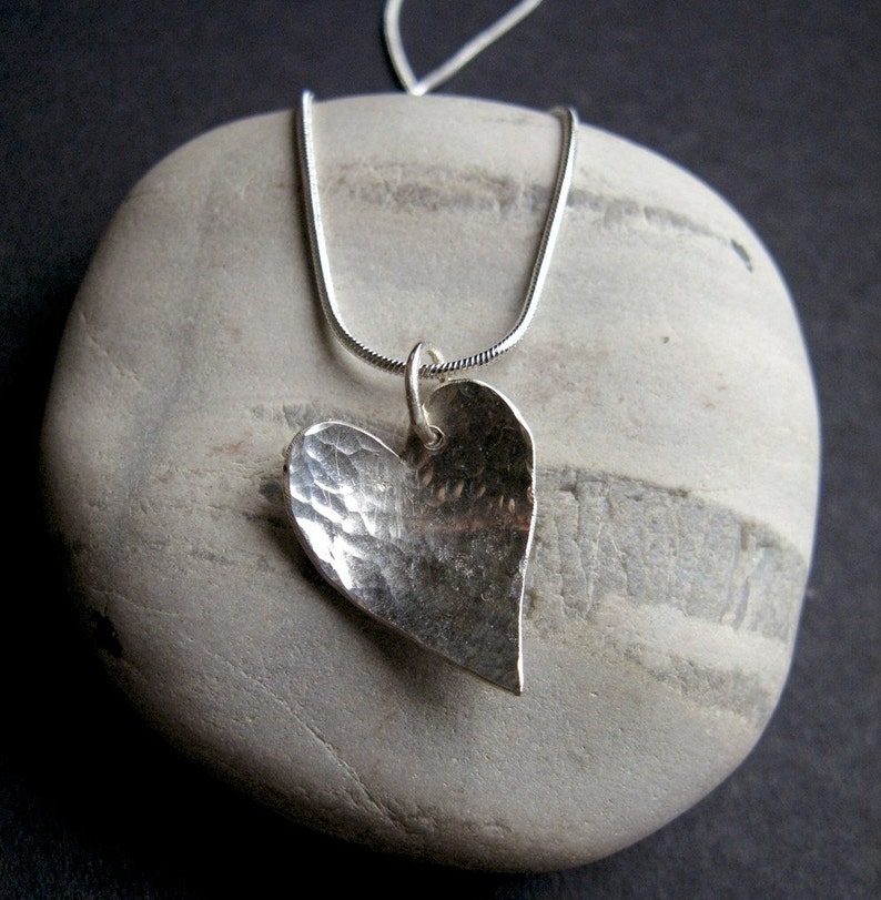 Hammered Love sterling silver handmade heart pendant image 2