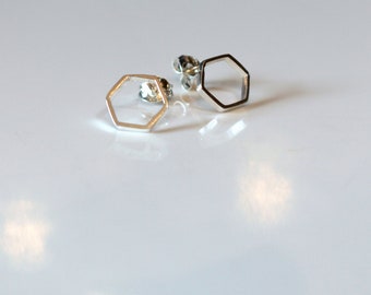 Hexagon Sterling Silver Ear Studs | Silver Honeycomb Earrings | Geometric Silver Studs