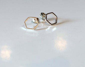 Honeycomb Sterling Silver Ear Studs: Geometric Hexagon Earrings