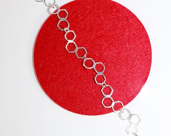 Sterling silver Honeycomb Hexagon Cluster Statement Bracelet