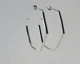 Honeycomb Hexagon Sterling Silver Hoop Studs | Hoop Earrings