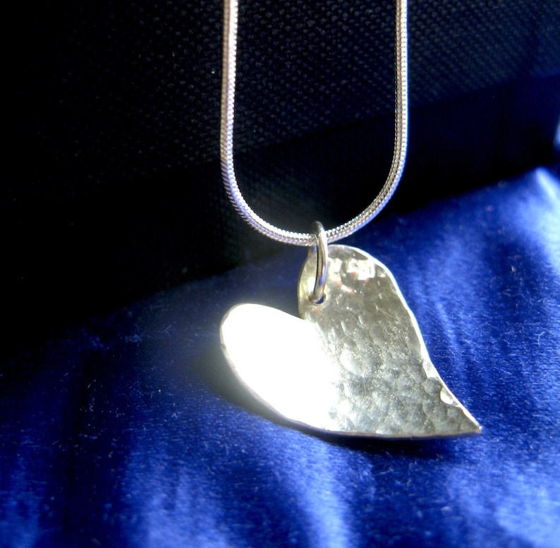 Hammered Love sterling silver handmade heart pendant image 5