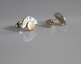 Siga Gold & Sterling Silver Studs | Summer Solstice Earrings | Silver Gold Art Deco Stud Earrings