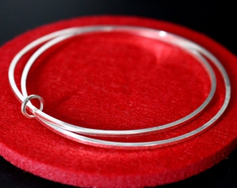 Sterling Silver Dainty Duo Bangle | Interlinked Rings Bangle | Silver Circles Bangle