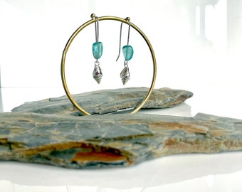 Apatite and Sterling Silver Shell drop Earrings | Silver Shell Earrings