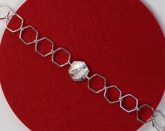 Bee Hexagon Honeycomb Link Etched Sterling Silver Bracelet | Manchester Bee | Nature lovers Jewellery
