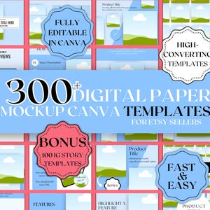 Digital Paper Mockup Canva Templates, Etsy Digital Paper Mockup, Canva Listing Template for Digital Papers, Editable Display Mockup