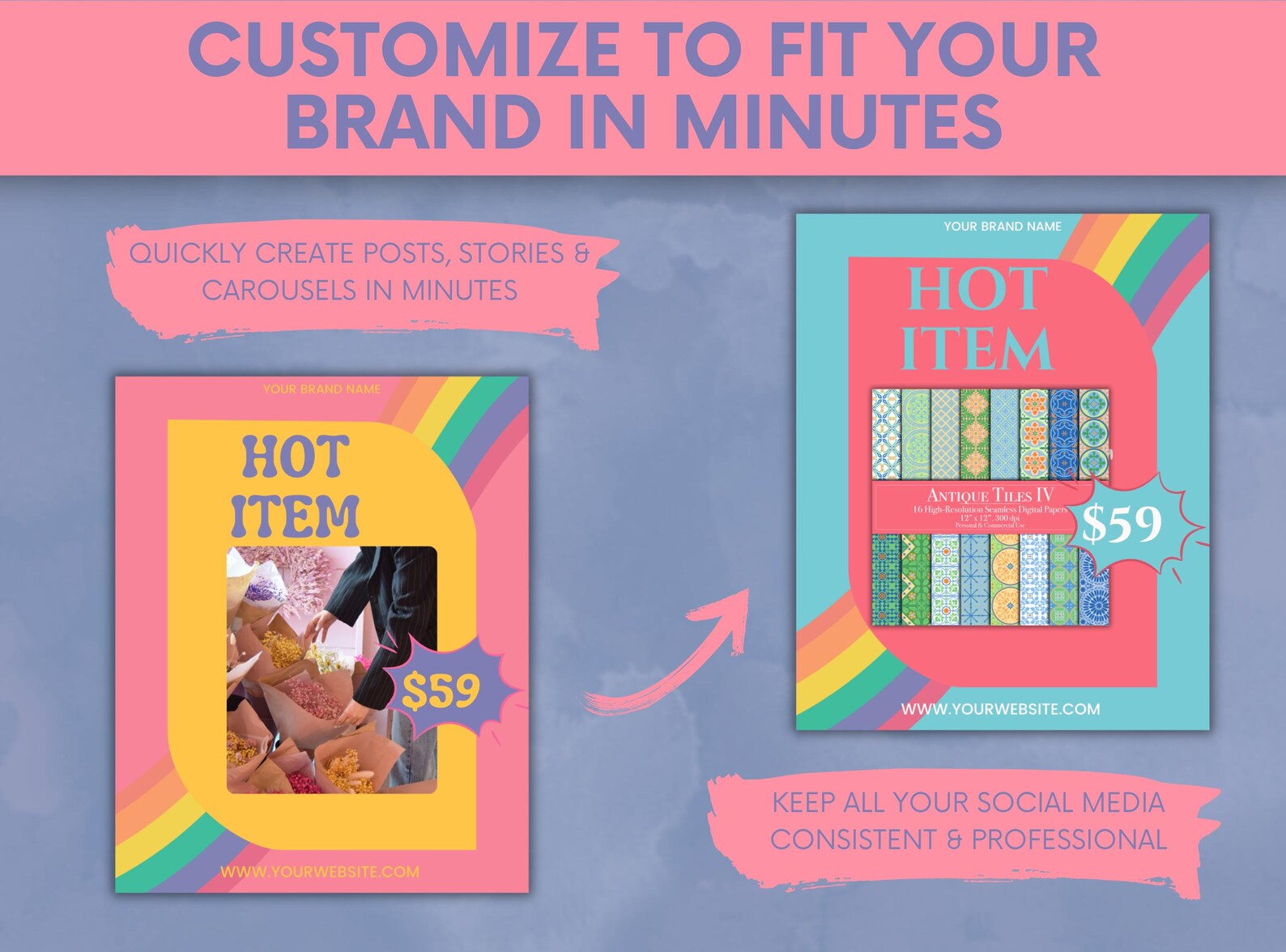 Bright and Colorful Instagram Templates Canva Posts for Etsy Sellers