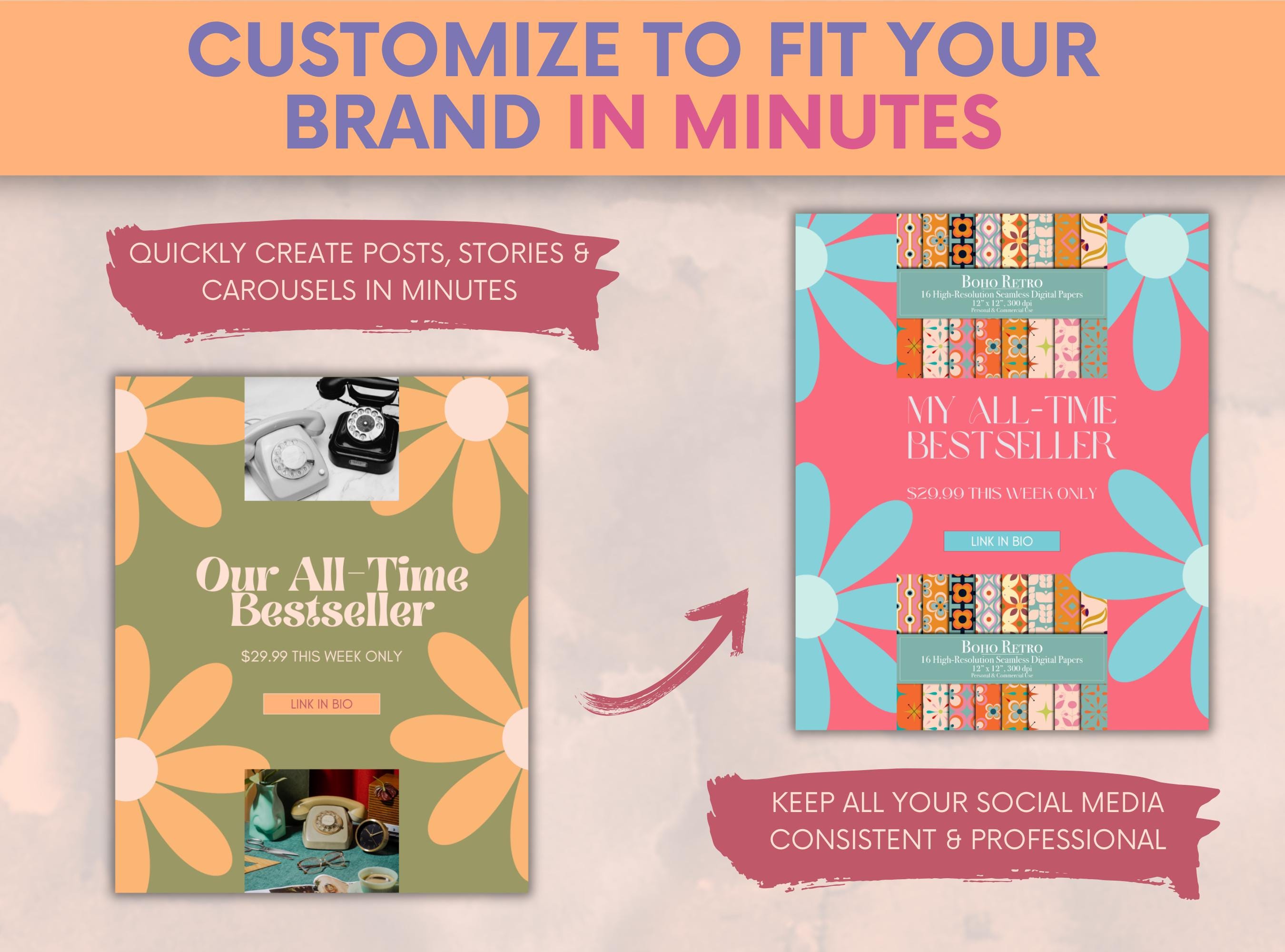 Groovy Retro Instagram Templates: 70s Canva IG Post Kit for Small ...