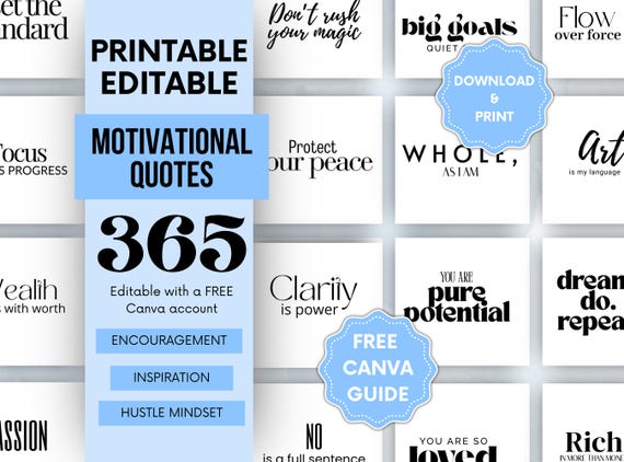365 Printable Motivational Quotes: Editable Canva Cards (PDF)