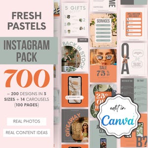 Fresh Pastel Instagram Templates Kit, Light Aesthetic Instagram Templates, Soft Color Instagram Post Kit, Minimal Pastel Canva Templates
