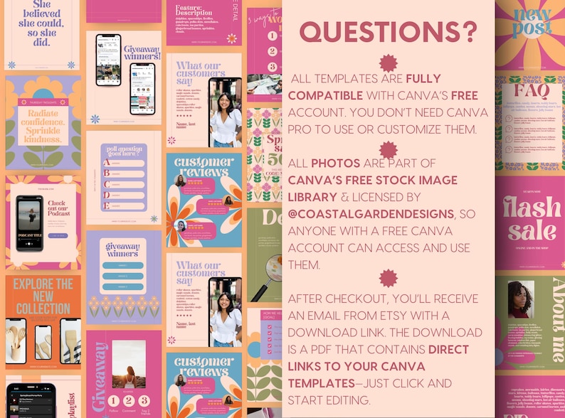 Groovy Retro Instagram Templates: 70s Canva IG Post Kit for Small ...
