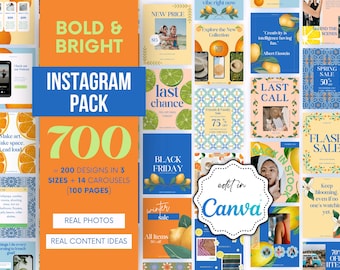 Plantillas de Instagram con cítricos: Kit de redes sociales mediterráneo de Canva, paquete editable de Canva para Instagram, publicaciones de Instagram con limón, lima y naranja para creadores.