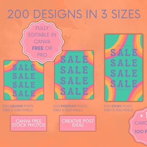 Examples of square, portrait, and story-sized Canva Instagram templates in matching styles, emphasizing design versatility for feed and stories.