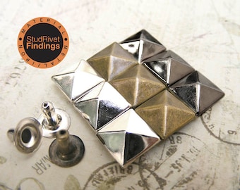 20 Sets of Iron 15mm High Cup Decorative Pyramid Head Studs Rivets
