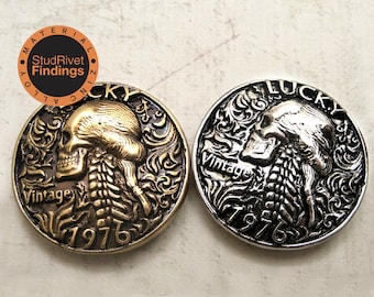 4PCS 35mm Zinc conchos Vintage lucky skeleton with wings Leathercrafts screw back Craft Rivet Stud