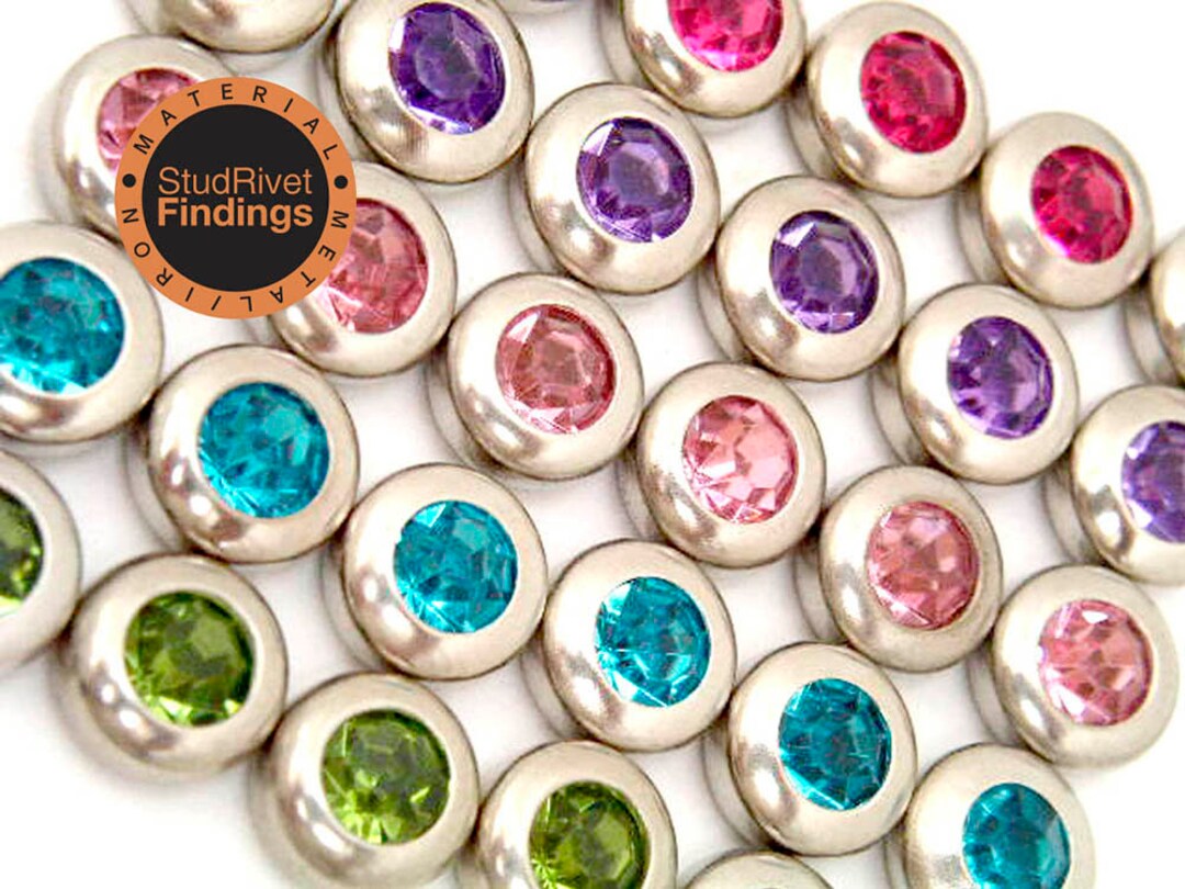 15 Sets 7.5mm Mix Colors Round Diamond / Rhinestone With Nickel Frame ...