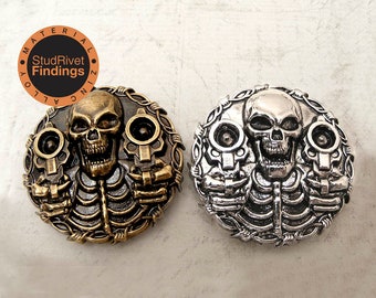 4PCS 40mm (1 9/16") Zinc Alloy Conchos Skull Skeleton with Twin Guns Leathercrafts screw back Craft Rivet Stud