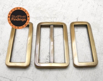 4 sets 3/4"-1 1/2"  FLAT Brass Brush Slide Buckle Adjuster with Rectangle Rings Purse Loop / Zinc Alloy