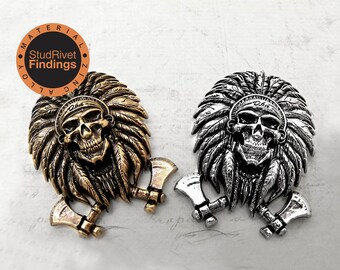 4PCS ZINC Alloy Skull APACHE with Axes Leathercrafts screw back Craft Rivet