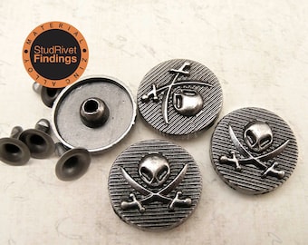 10 sets 16mm (5/8") ZINC ALLOY skull pirate and swords leather craft Rapid Rivet Stud