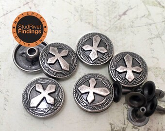 10 sets ZINC ALLOY vintage cross ornament style leather craft Rapid Rivet Stud