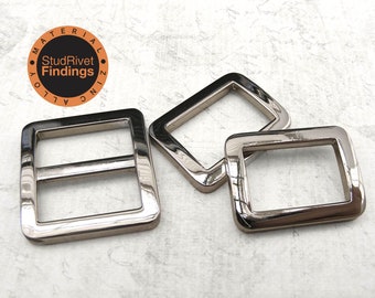 4 sets 3/4"-1 1/2"  FLAT Silver Slide Buckle Adjuster with Rectangle Rings Purse Loop / Zinc Alloy