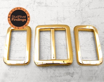 4 sets 3/4"-1 1/2" Zinc Alloy FLAT Gold Slide Buckle Adjuster with Rectangle Rings Purse Loop