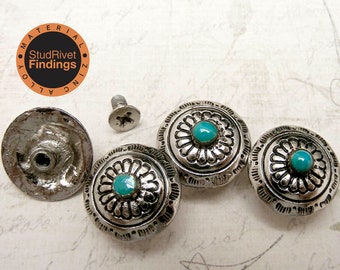 4PCS 16mm BRASS conchos Vintage Flower and Stamp Pattern Boarder Leathercrafts screw back Craft Rivet Stud