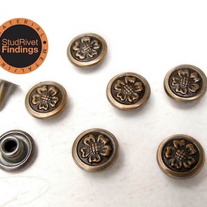 50sets 9mm Antique Brass VINTAGE Flower  Rivet for decorate Jean, Jacket, bag purse
