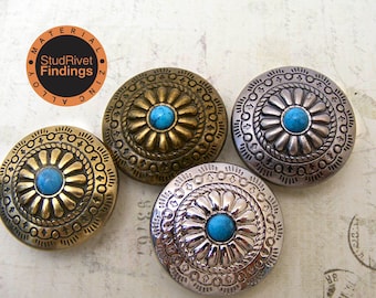 4PCS 30mm ZINC conchos Vintage Flower with turquoise Leathercrafts screw back Craft Rivet Stud