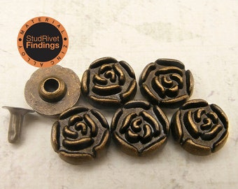 10 sets ZINC Alloy rose flower vintage ornament leather craft Rapid Rivet Stud